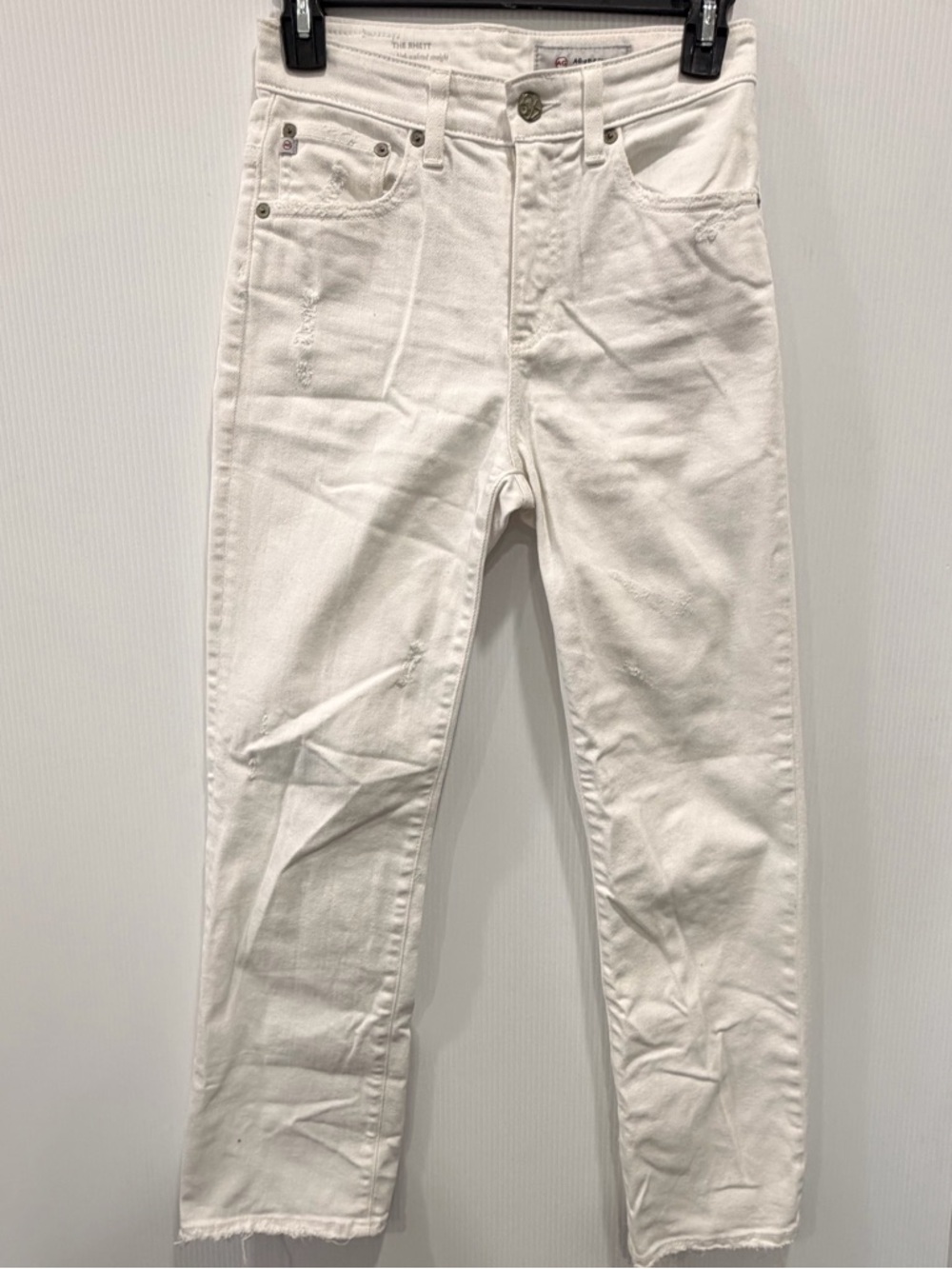 AG Adriano Goldschmied White Distressed Straight Jeans
